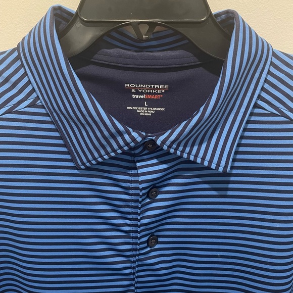 Roundtree & Yorke men’s large. Blue polo, navy stripes. Loose fit. - Picture 3 of 6